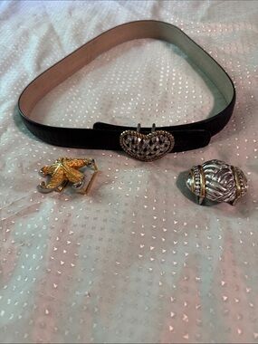Terry Stack Belt Leather Medium with 3 Buckles, Heart, Starfish and Weave.